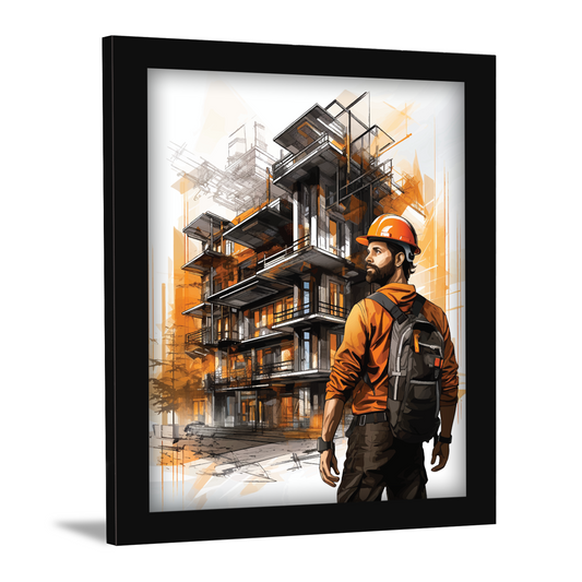 Constructing Progress: Worker in Action – Frame & Artwork