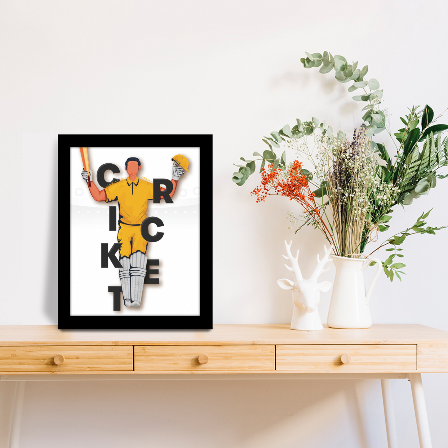 The Art of Cricket – Batsman Illustration Wall Frame