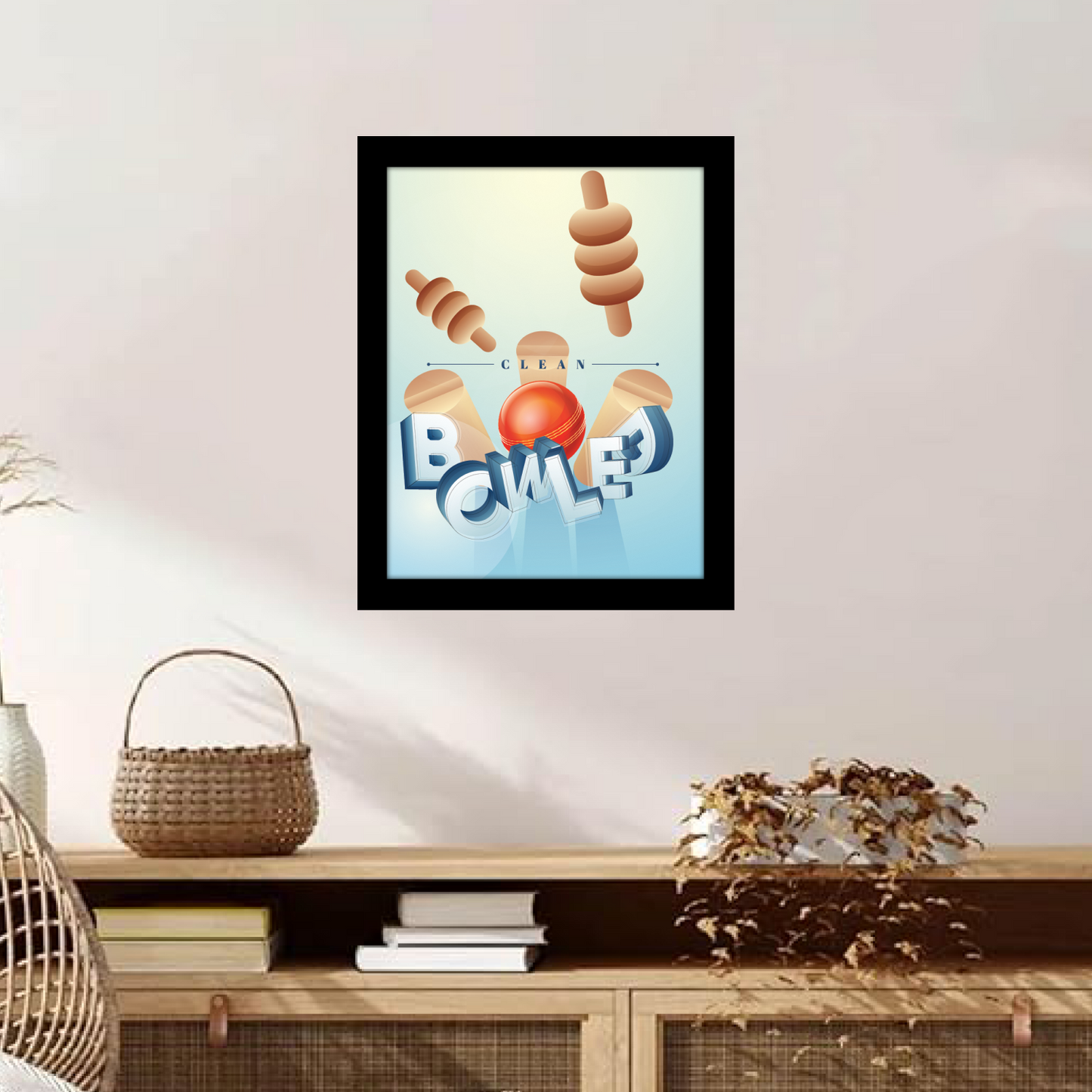 Cricket in Motion – Clean Bowled 3D Illustration Frame