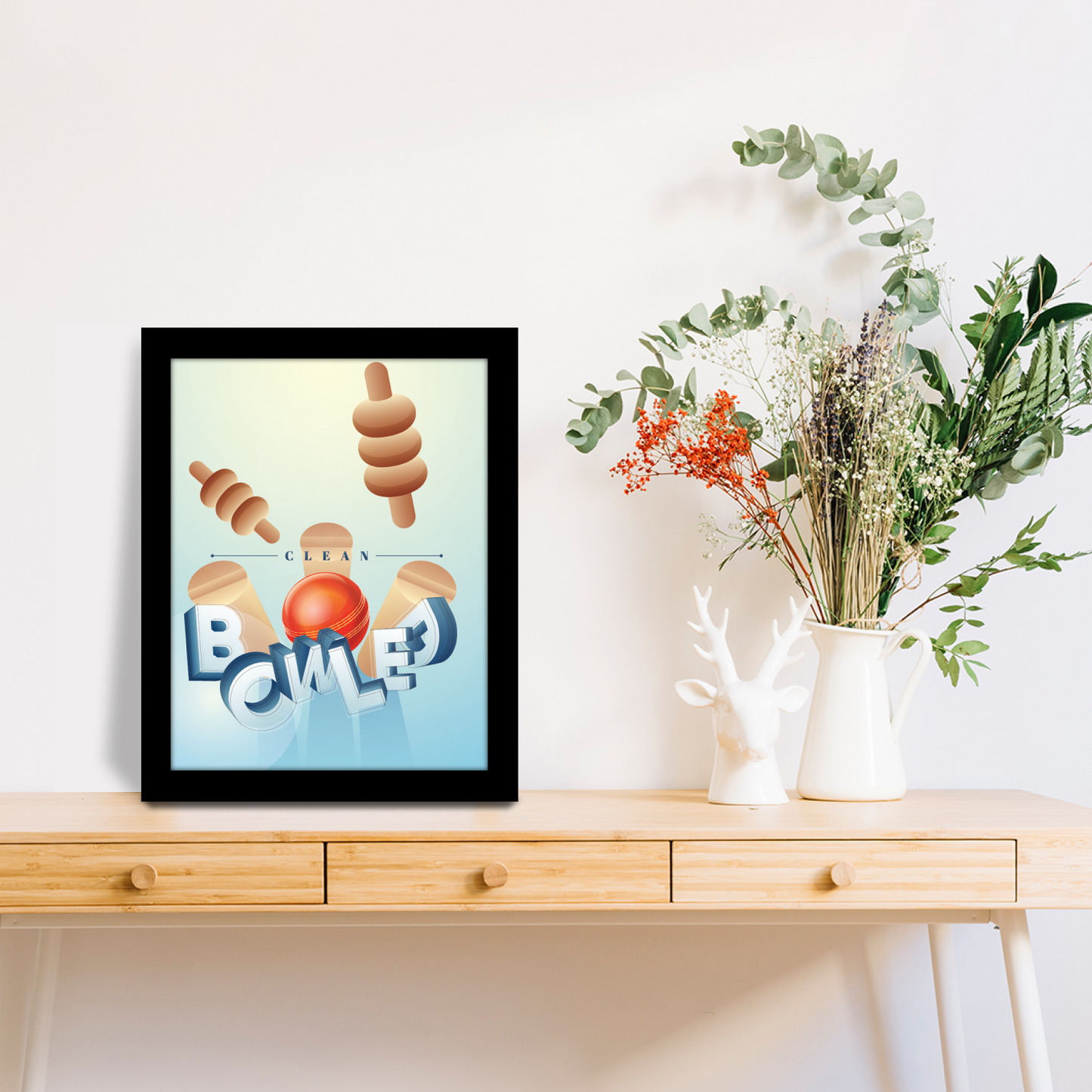 Cricket in Motion – Clean Bowled 3D Illustration Frame