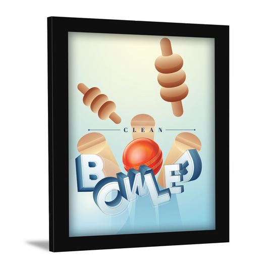 Cricket in Motion – Clean Bowled 3D Illustration Frame