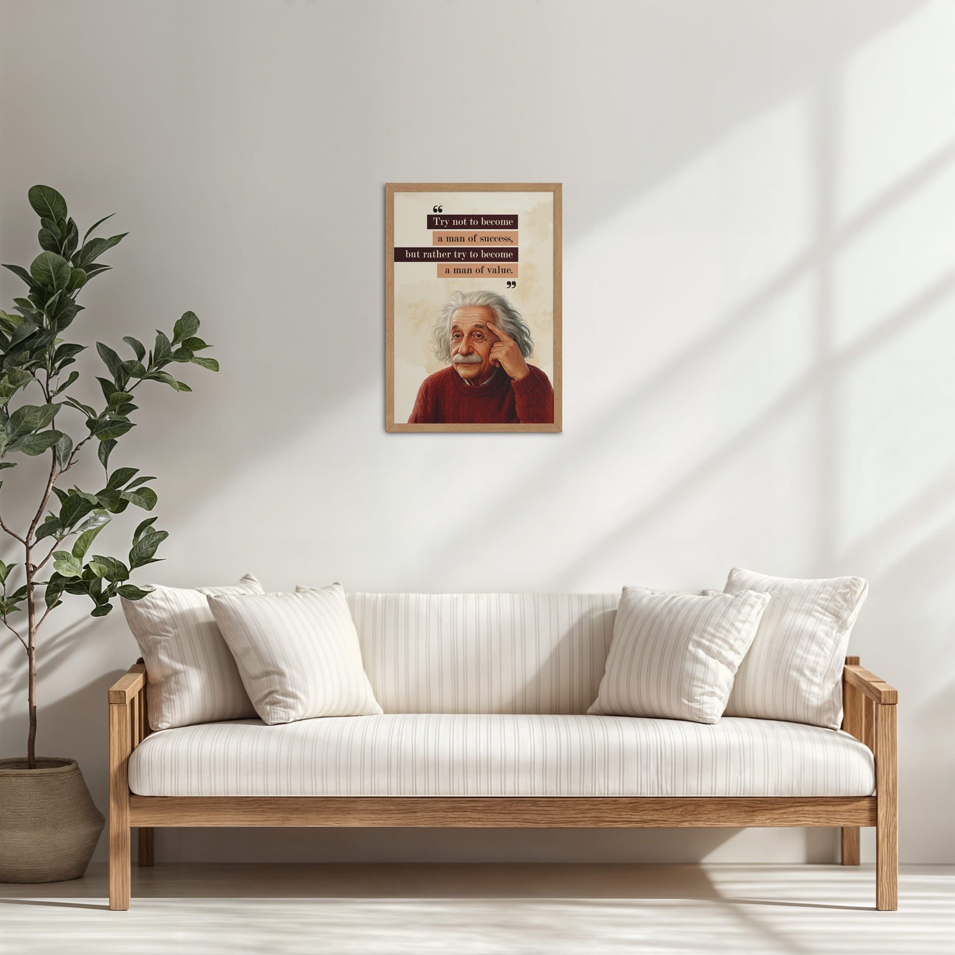 Living Room Cabinet Table Preview of Be a Man of Value – Albert Einstein Motivational Frame in Natrual Color Frame