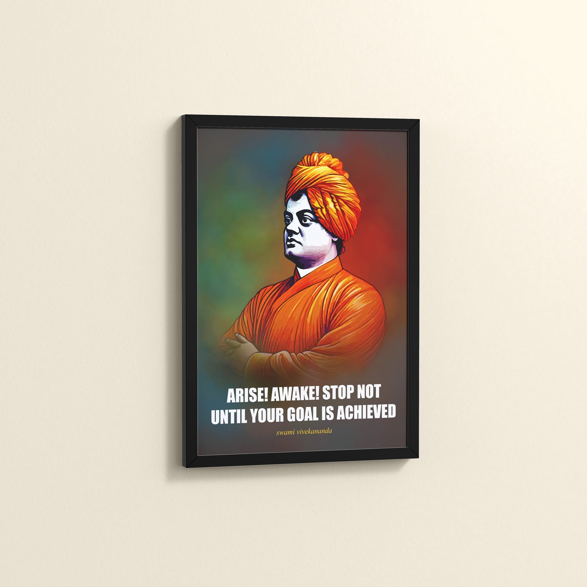 Side View of Chase Your Goal – Swami Vivekananda Quote Decor in Black Color Frame