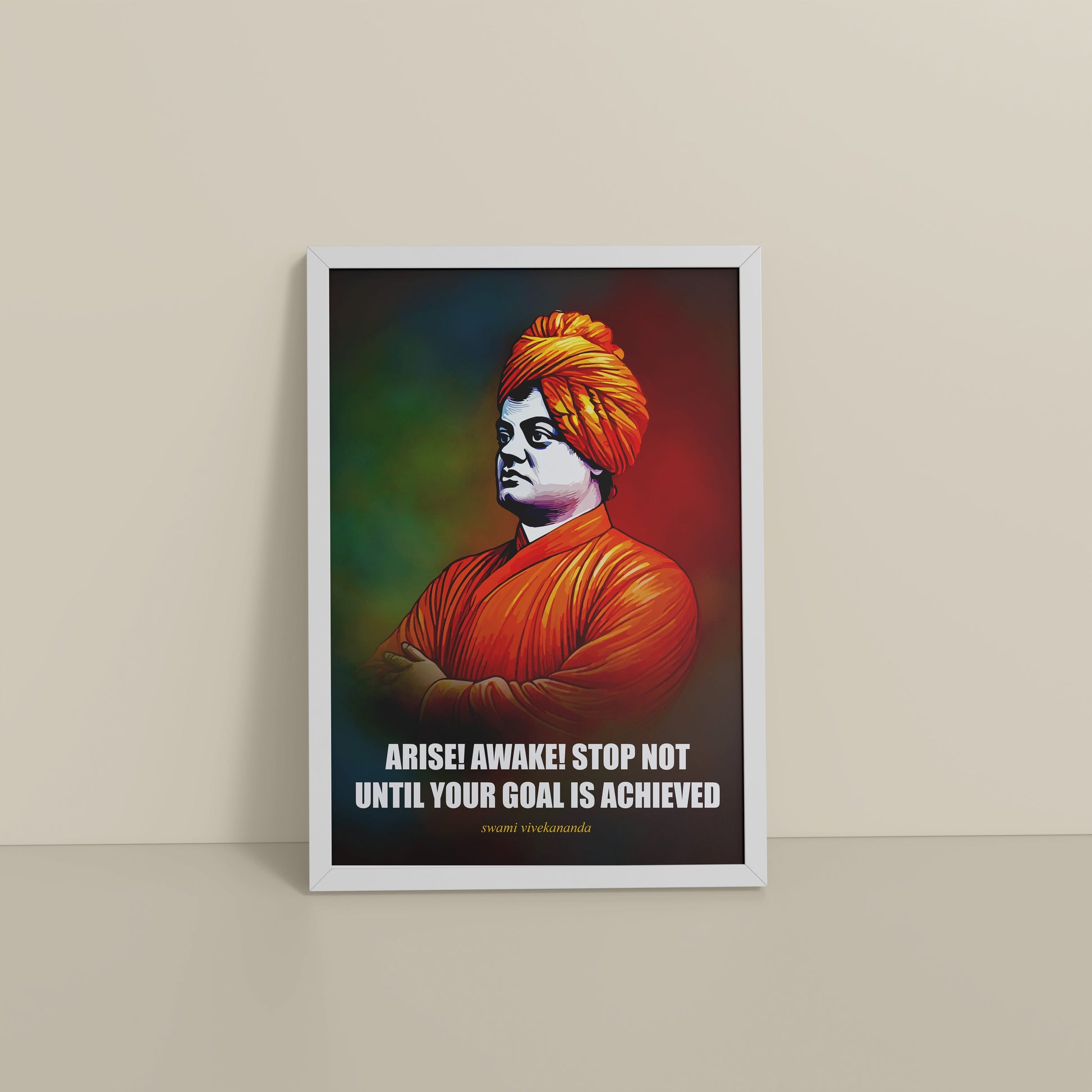 Floor View of Chase Your Goal – Swami Vivekananda Quote Decor in White Color Frame