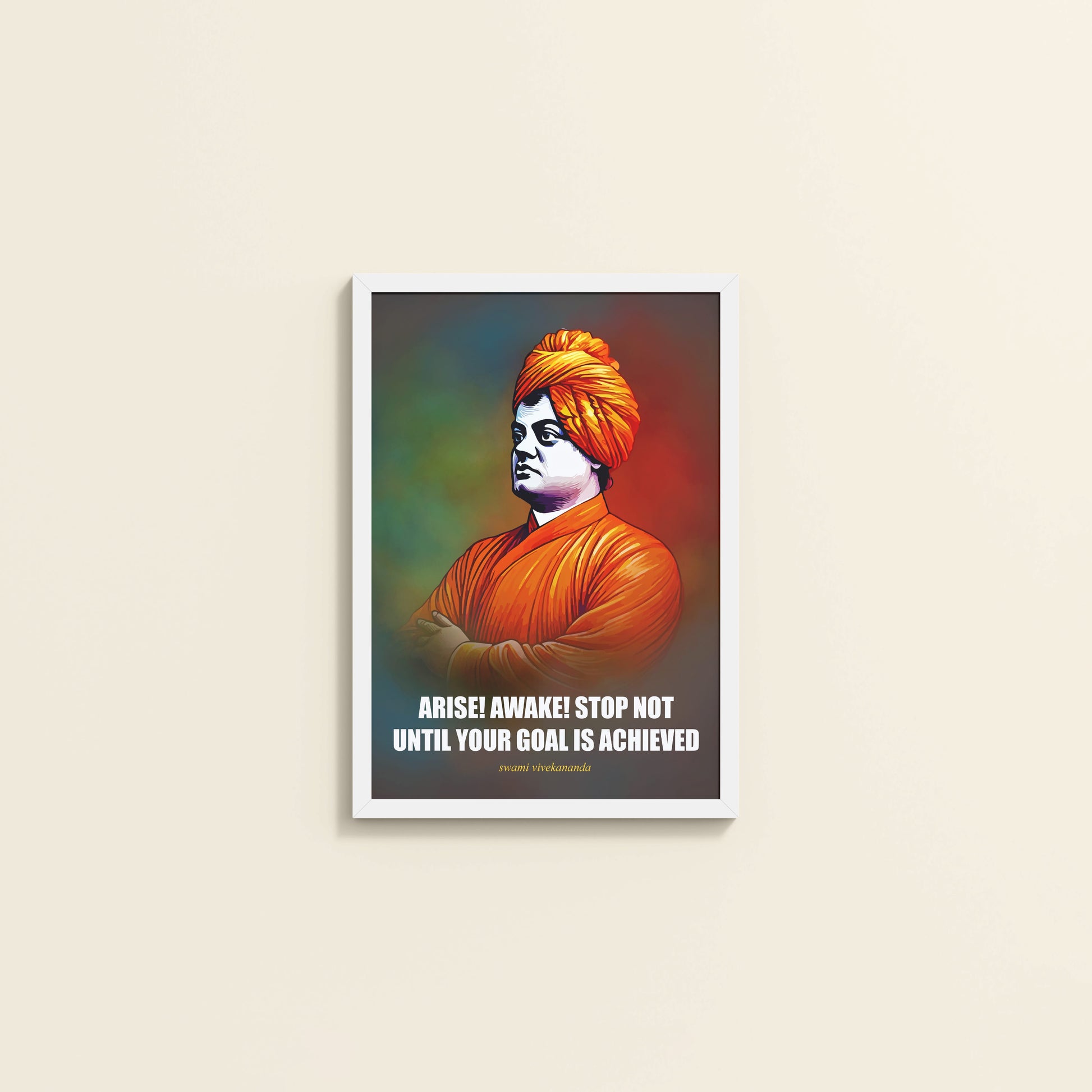 Wall View of Chase Your Goal – Swami Vivekananda Quote Decor in White Color Frame