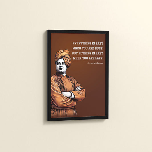 Side View of Busy Mind, Easy Life – Swami Vivekananda Quote Frame in Black Color Frame