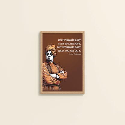 Wall View of Busy Mind, Easy Life – Swami Vivekananda Quote Frame in Natrual Color Frame