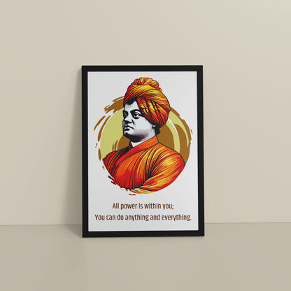 Floor View of You Can Do Anything : Inspiring Swami Vivekananda Wall Art in Black Color Frame