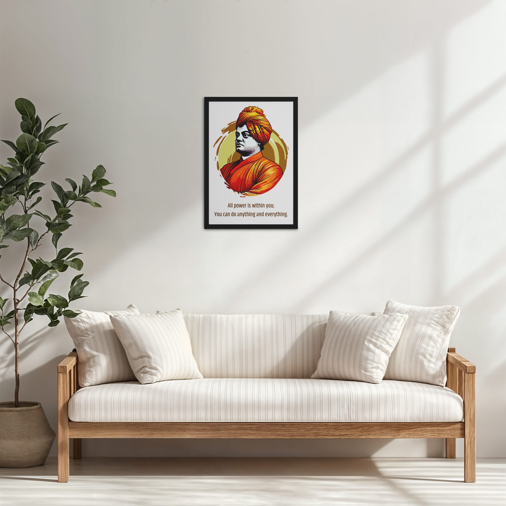 Living Room Cabinet Table Preview of You Can Do Anything : Inspiring Swami Vivekananda Wall Art in Black Color Frame