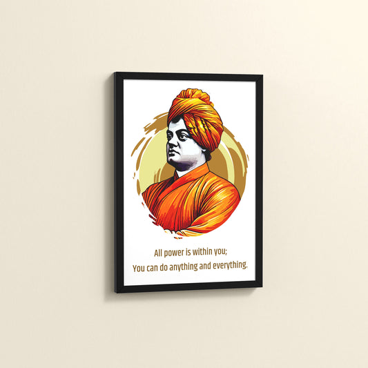 Side View of You Can Do Anything : Inspiring Swami Vivekananda Wall Art in Black Color Frame