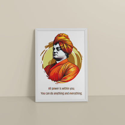 Floor View of You Can Do Anything : Inspiring Swami Vivekananda Wall Art in White Color Frame