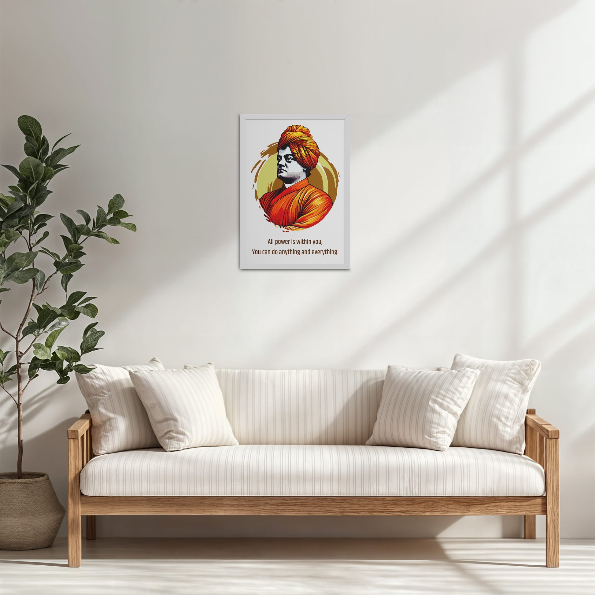 Living Room Cabinet Table Preview of You Can Do Anything : Inspiring Swami Vivekananda Wall Art in White Color Frame