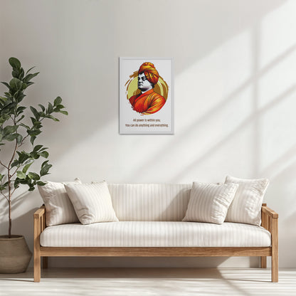 Living Room Cabinet Table Preview of You Can Do Anything : Inspiring Swami Vivekananda Wall Art in White Color Frame