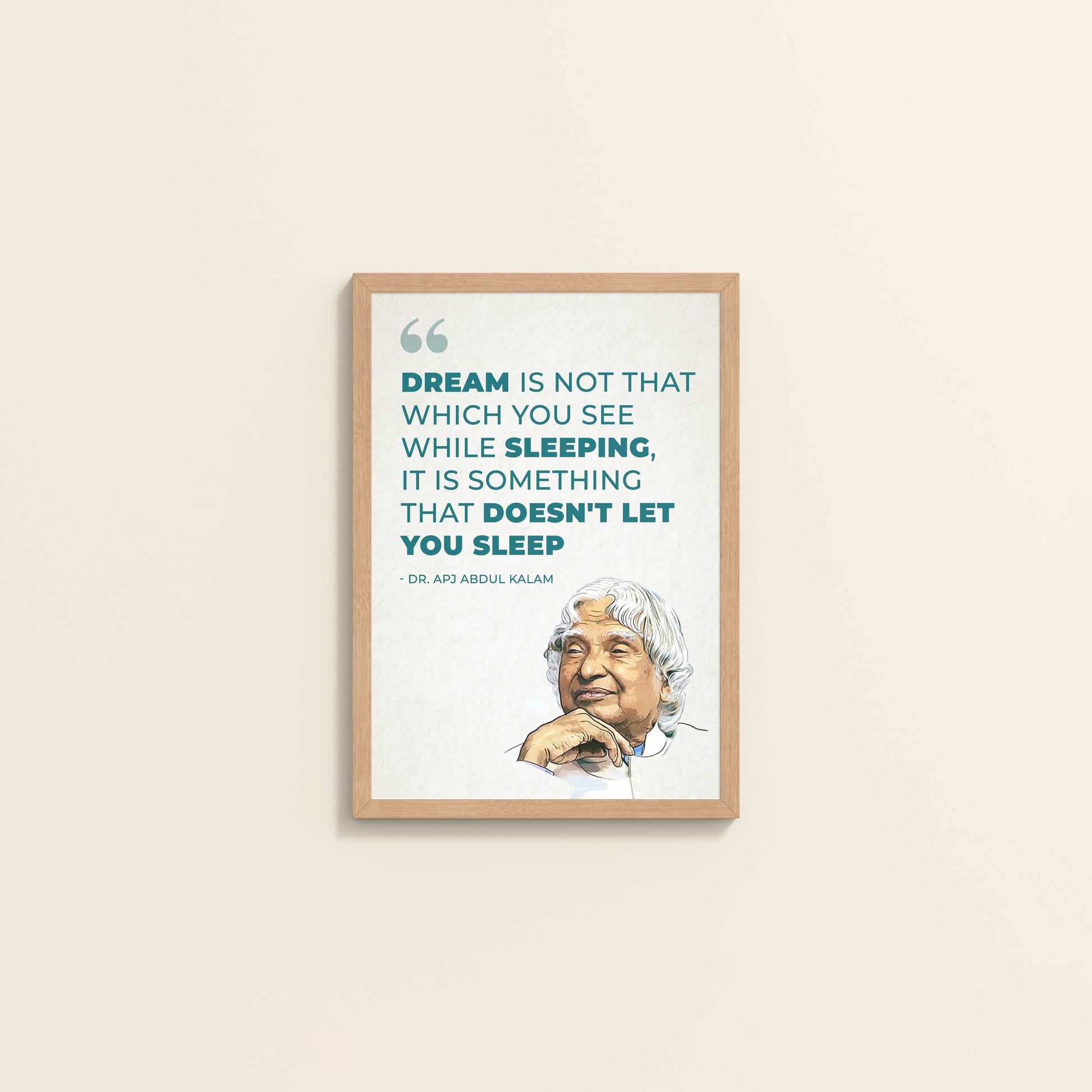 Wall View of Dreams That Keep You Awake – Abdul Kalam Quote Frame in Natrual Color Frame