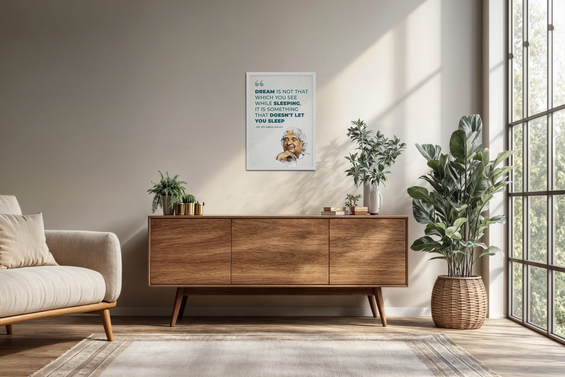 Living Room Cabinet Preview of Dreams That Keep You Awake – Abdul Kalam Quote Frame in White Color Frame