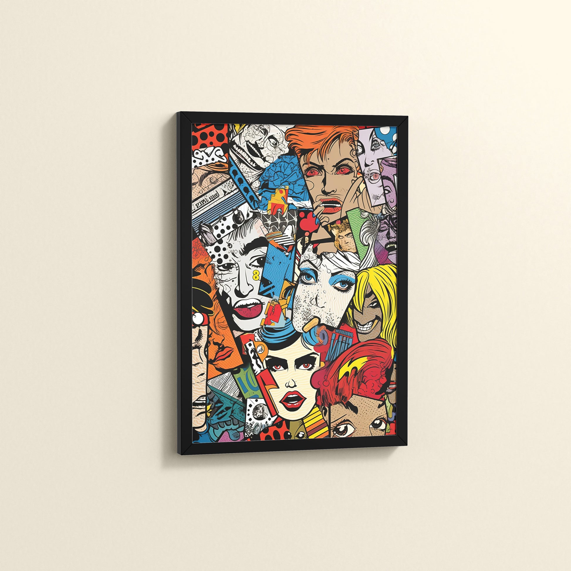 Side View of Pop Icons – Comic Fashion Collage Wall Art in Black Color Frame