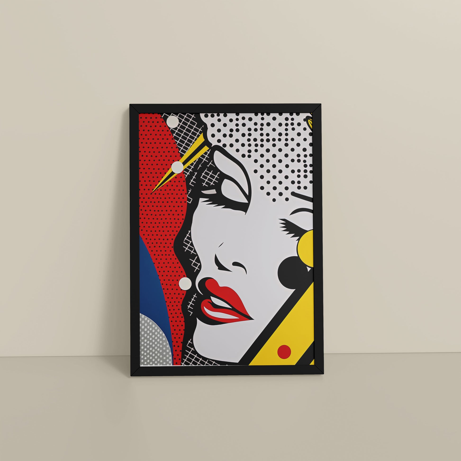 Floor View of Bold Beauty – Pop Art Woman Portrait Wall Decor in Black Color Frame