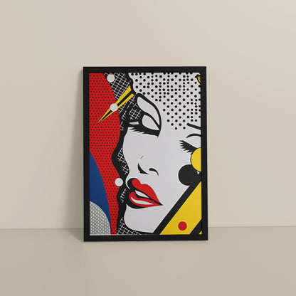 Floor View of Bold Beauty – Pop Art Woman Portrait Wall Decor in Black Color Frame