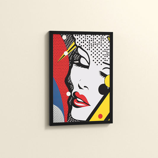 Side View of Bold Beauty – Pop Art Woman Portrait Wall Decor in Black Color Frame