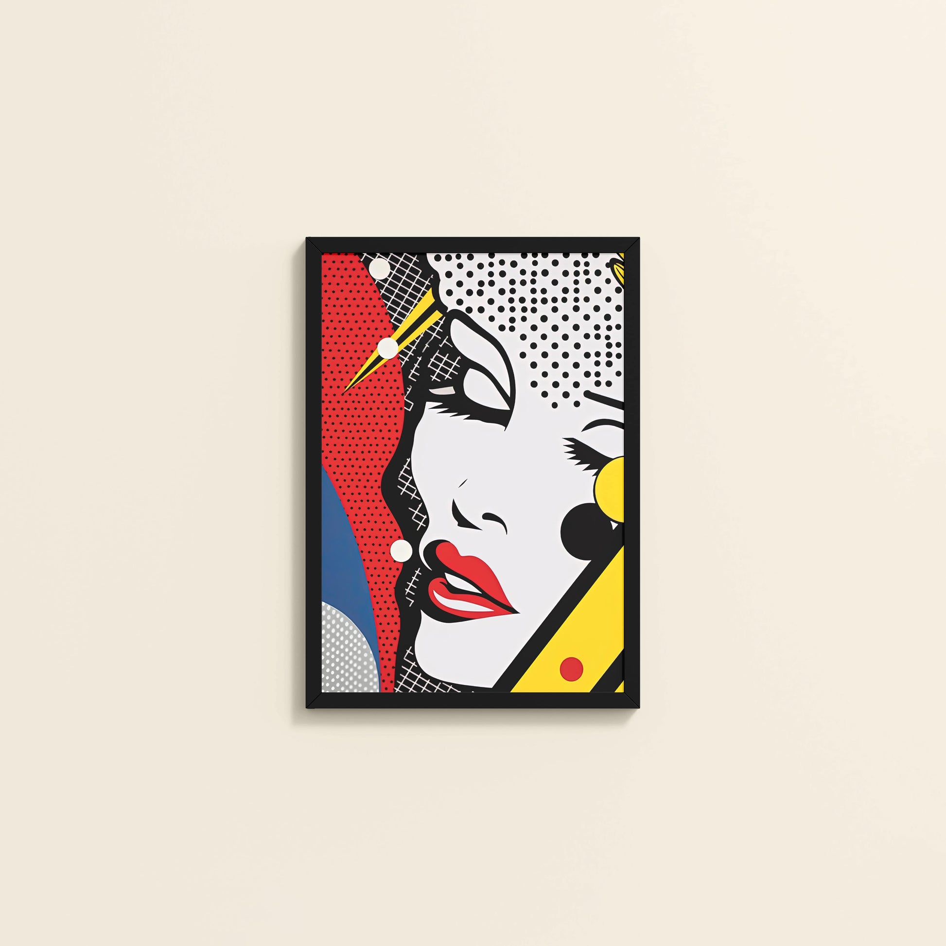 Wall View of Bold Beauty – Pop Art Woman Portrait Wall Decor in Black Color Frame