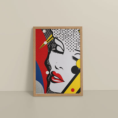 Floor View of Bold Beauty – Pop Art Woman Portrait Wall Decor in Natrual Color Frame