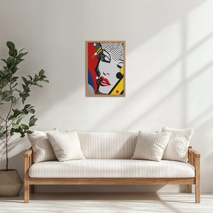Living Room Cabinet Table Preview of Bold Beauty – Pop Art Woman Portrait Wall Decor in Natrual Color Frame
