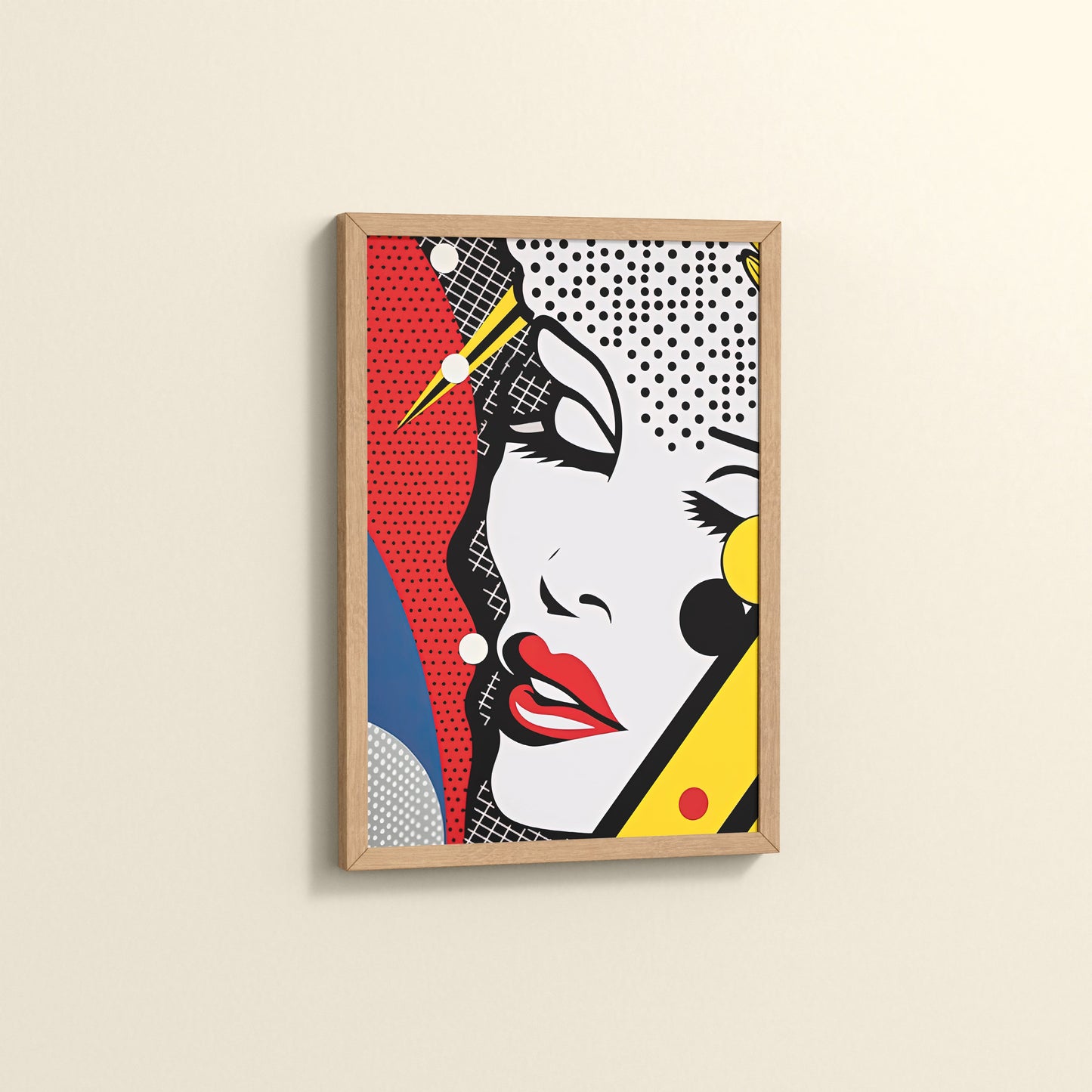 Side View of Bold Beauty – Pop Art Woman Portrait Wall Decor in Natrual Color Frame