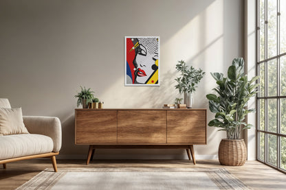 Living Room Cabinet Preview of Bold Beauty – Pop Art Woman Portrait Wall Decor in White Color Frame