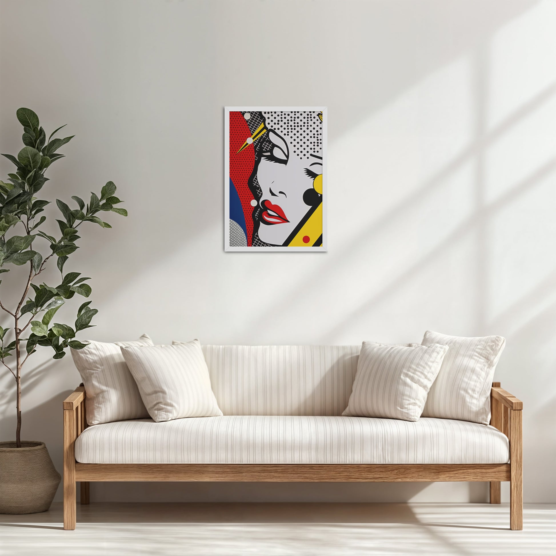Living Room Cabinet Table Preview of Bold Beauty – Pop Art Woman Portrait Wall Decor in White Color Frame