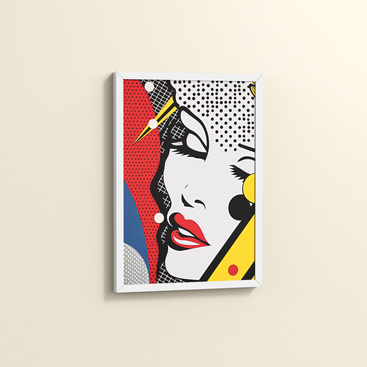 Side View of Bold Beauty – Pop Art Woman Portrait Wall Decor in White Color Frame