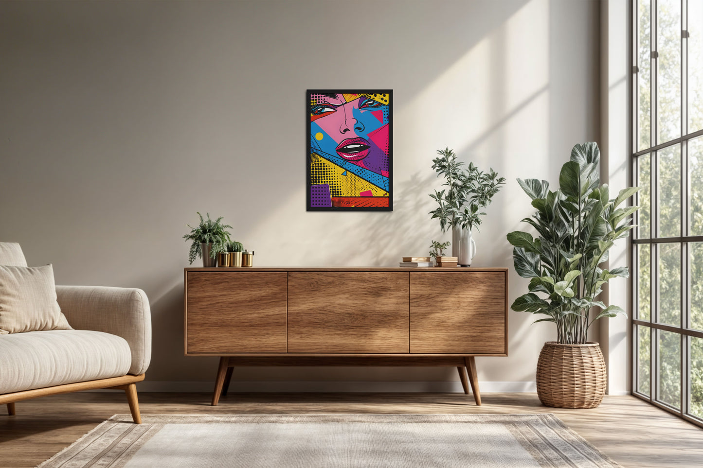 Living Room Cabinet Preview of Color Queen – Modern Woman Pop Art Framed in Black Color Frame