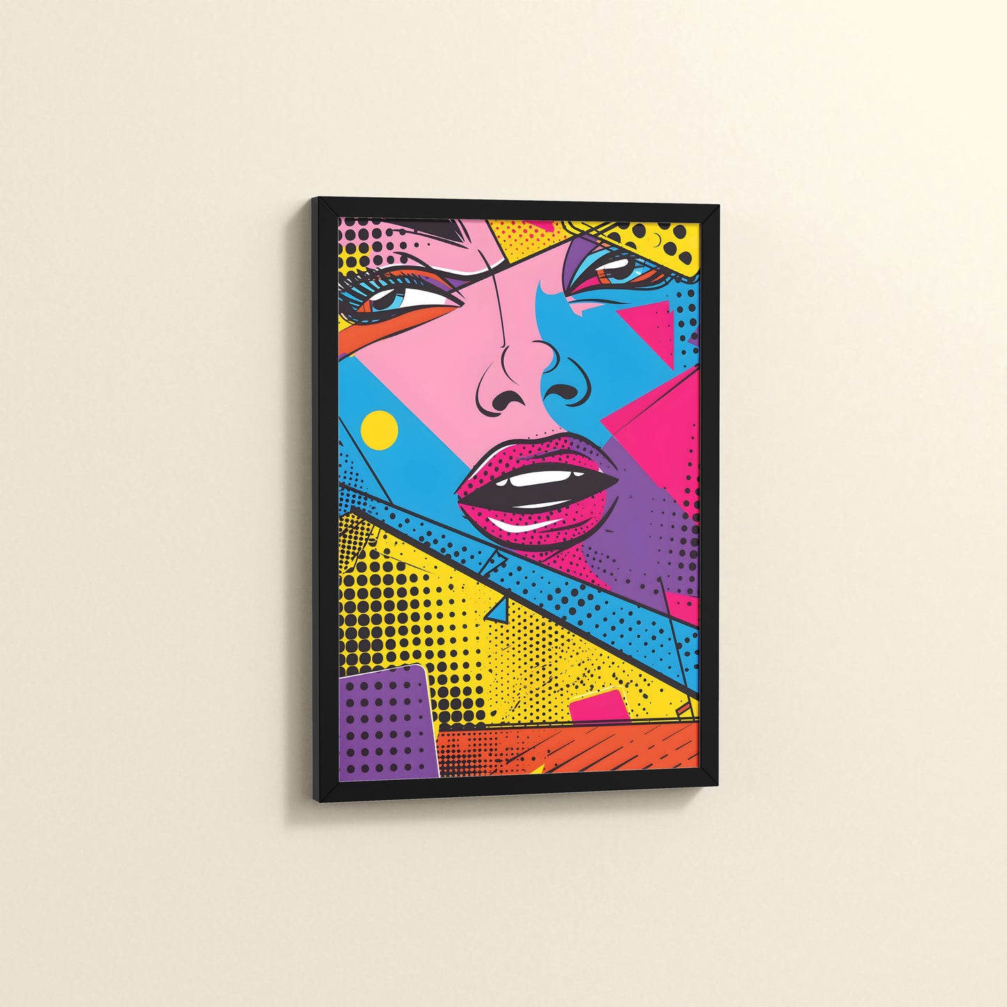 Side View of Color Queen – Modern Woman Pop Art Framed in Black Color Frame