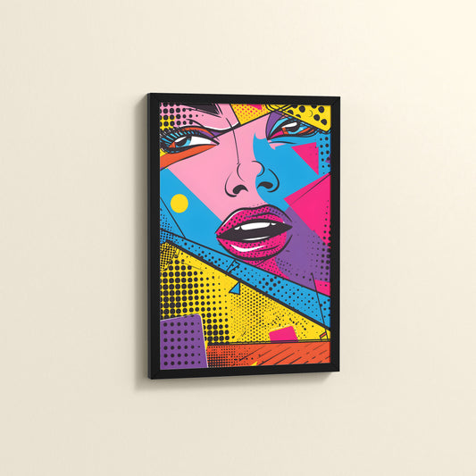 Side View of Color Queen – Modern Woman Pop Art Framed in Black Color Frame