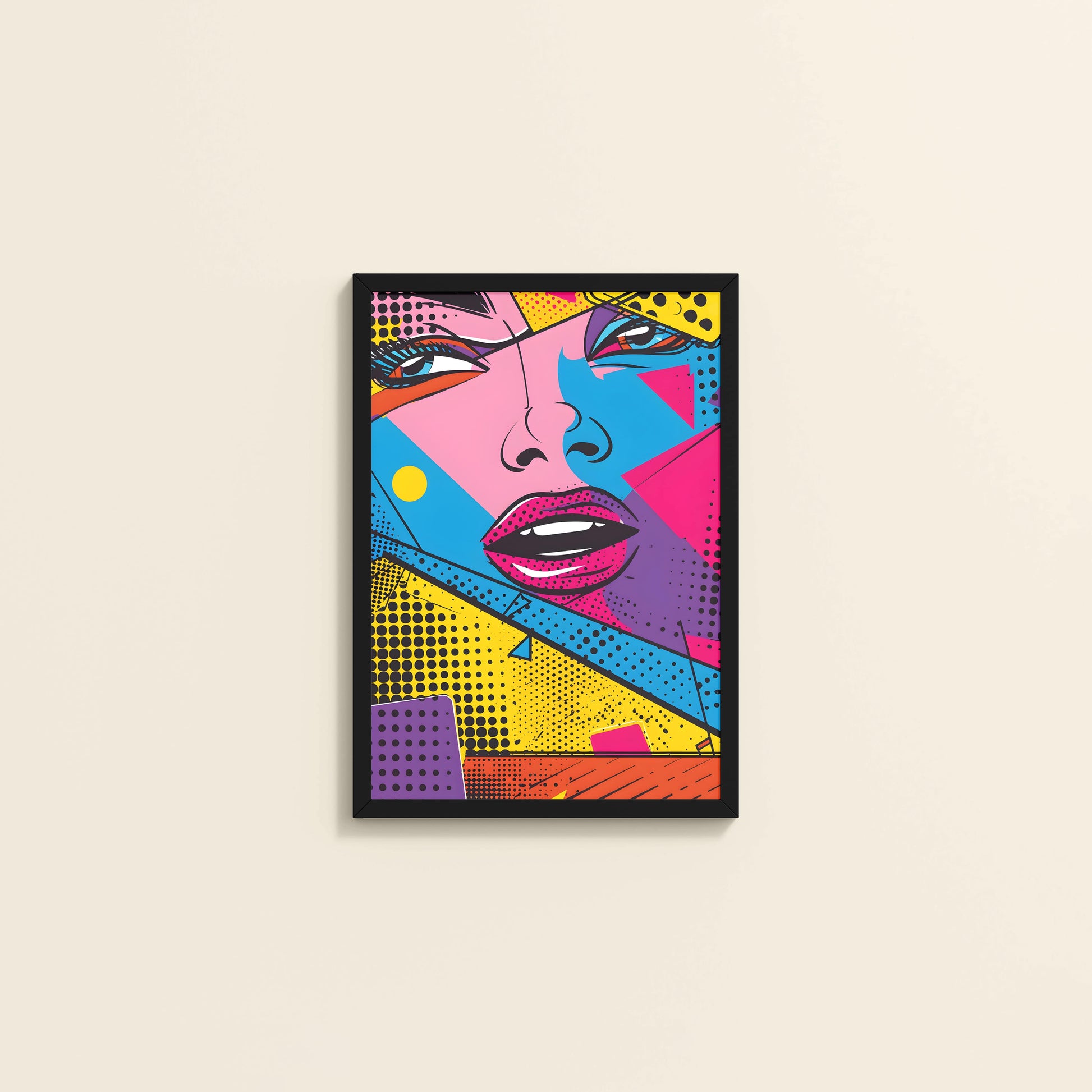 Wall View of Color Queen – Modern Woman Pop Art Framed in Black Color Frame