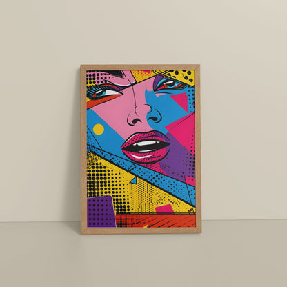 Floor View of Color Queen – Modern Woman Pop Art Framed in Natrual Color Frame