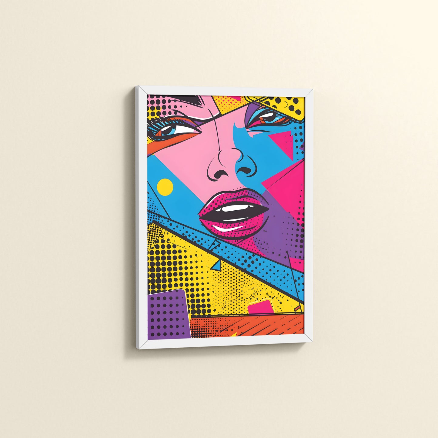 Side View of Color Queen – Modern Woman Pop Art Framed in White Color Frame