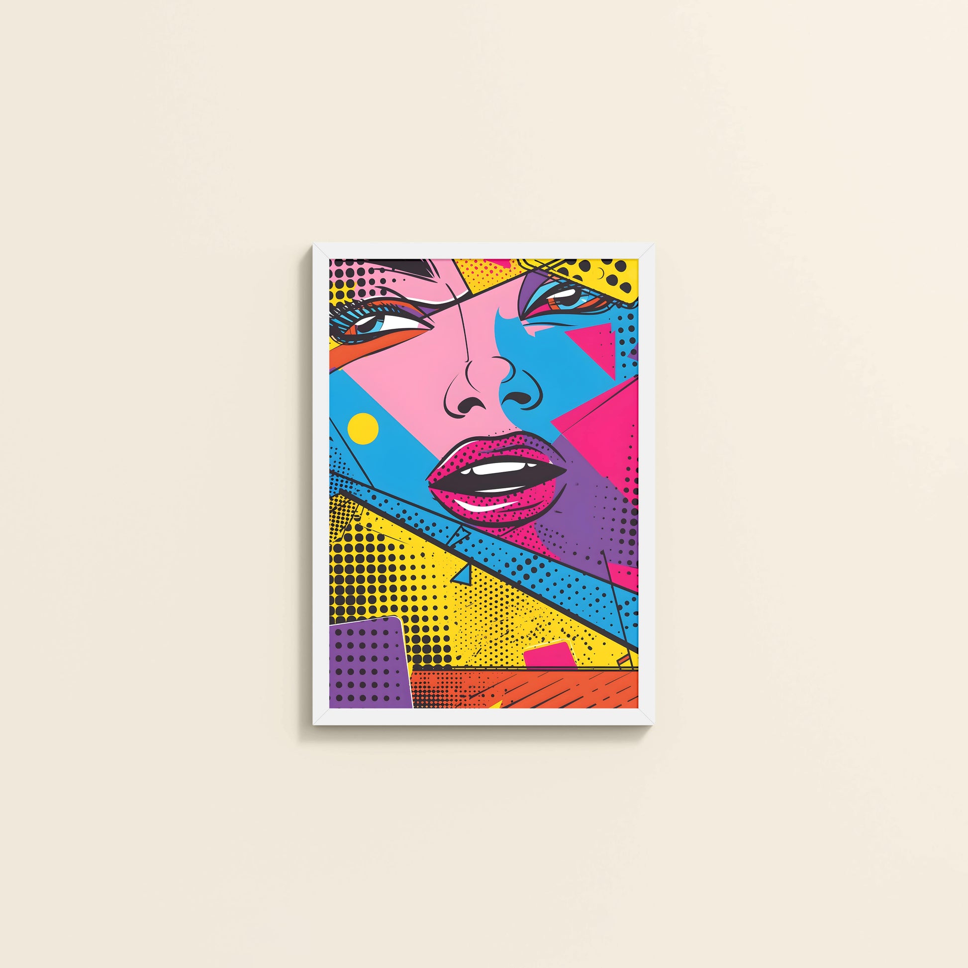 Wall View of Color Queen – Modern Woman Pop Art Framed in White Color Frame