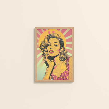Wall View of Bold Expressions – Retro Pop Art Woman Wall Frame in Natrual Color Frame