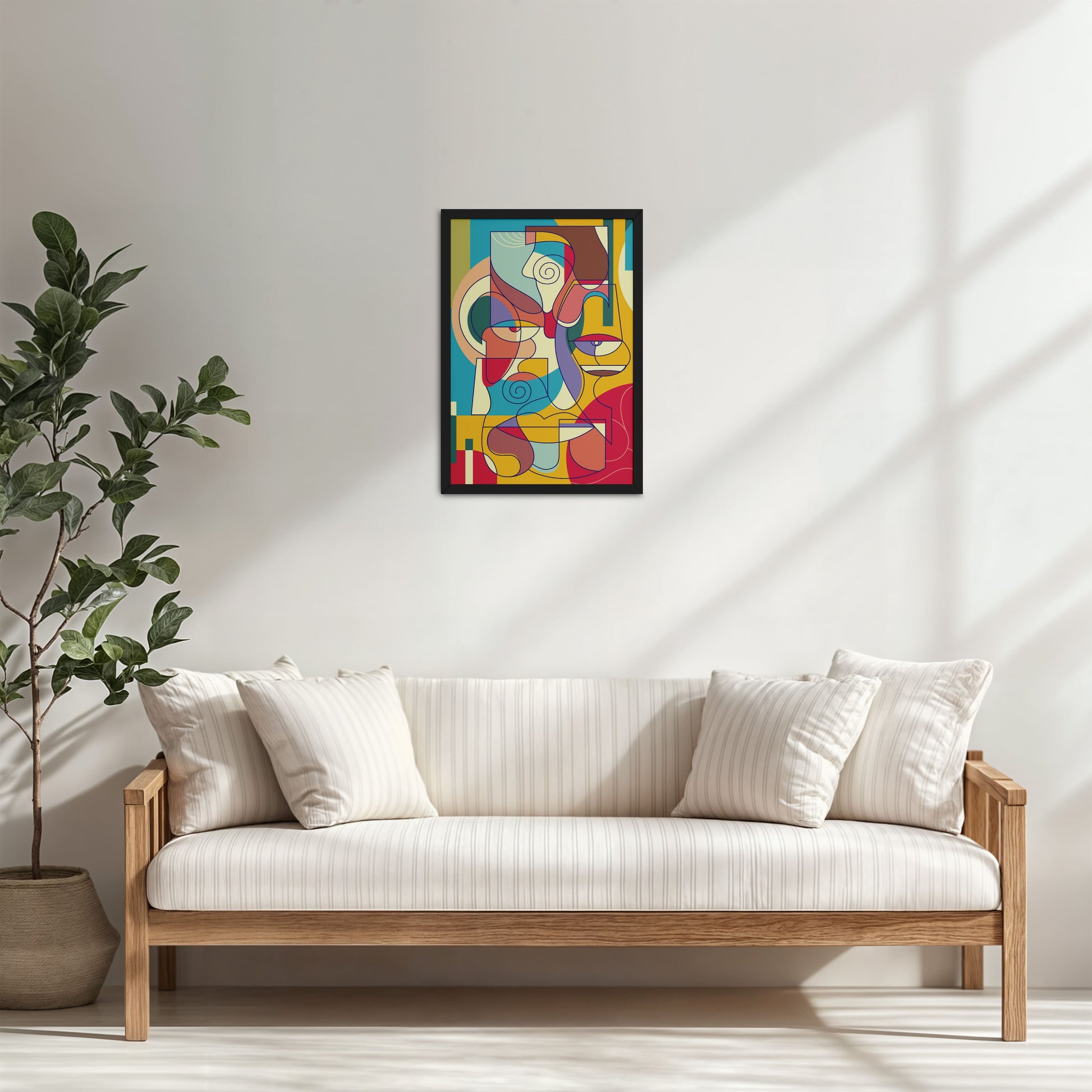 Living Room Cabinet Table Preview of Prism Persona Colorful Cubist Face Pop Art Painting in Black Color Frame