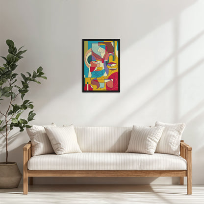 Living Room Cabinet Table Preview of Prism Persona Colorful Cubist Face Pop Art Painting in Black Color Frame