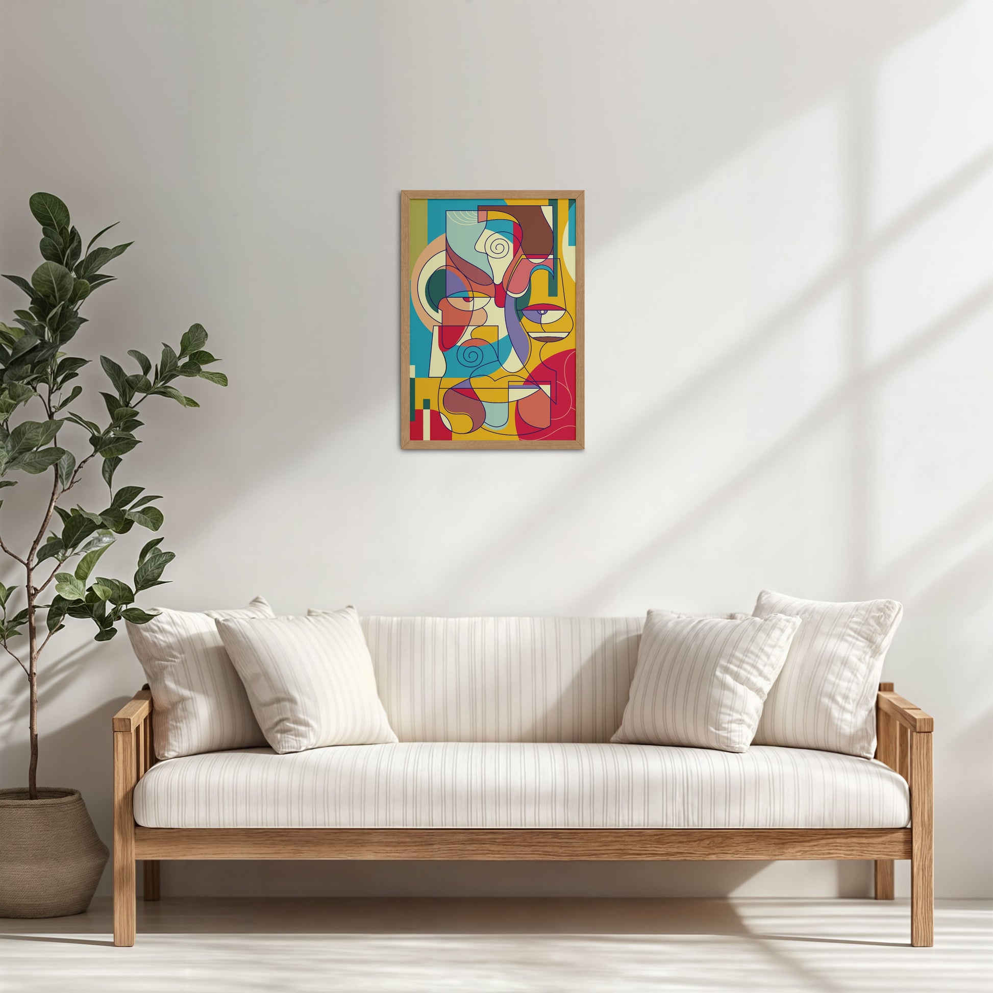 Living Room Cabinet Table Preview of Prism Persona Colorful Cubist Face Pop Art Painting in Natrual Color Frame