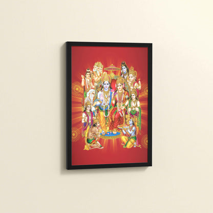 Side View of Divine Unity – Siya-Ram and Divine Deities Frame Wall Art in Black Color Frame