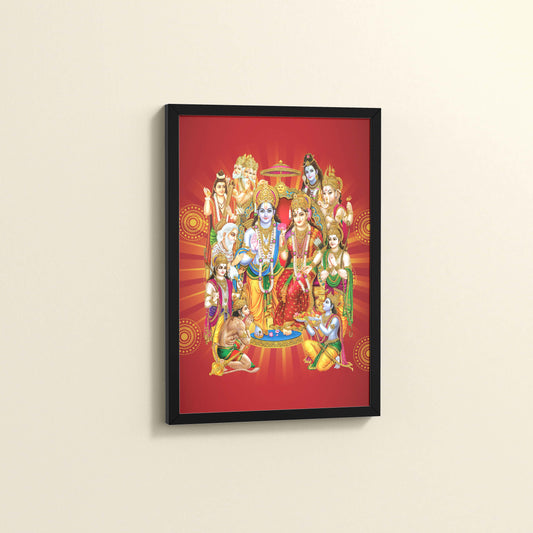 Side View of Divine Unity – Siya-Ram and Divine Deities Frame Wall Art in Black Color Frame