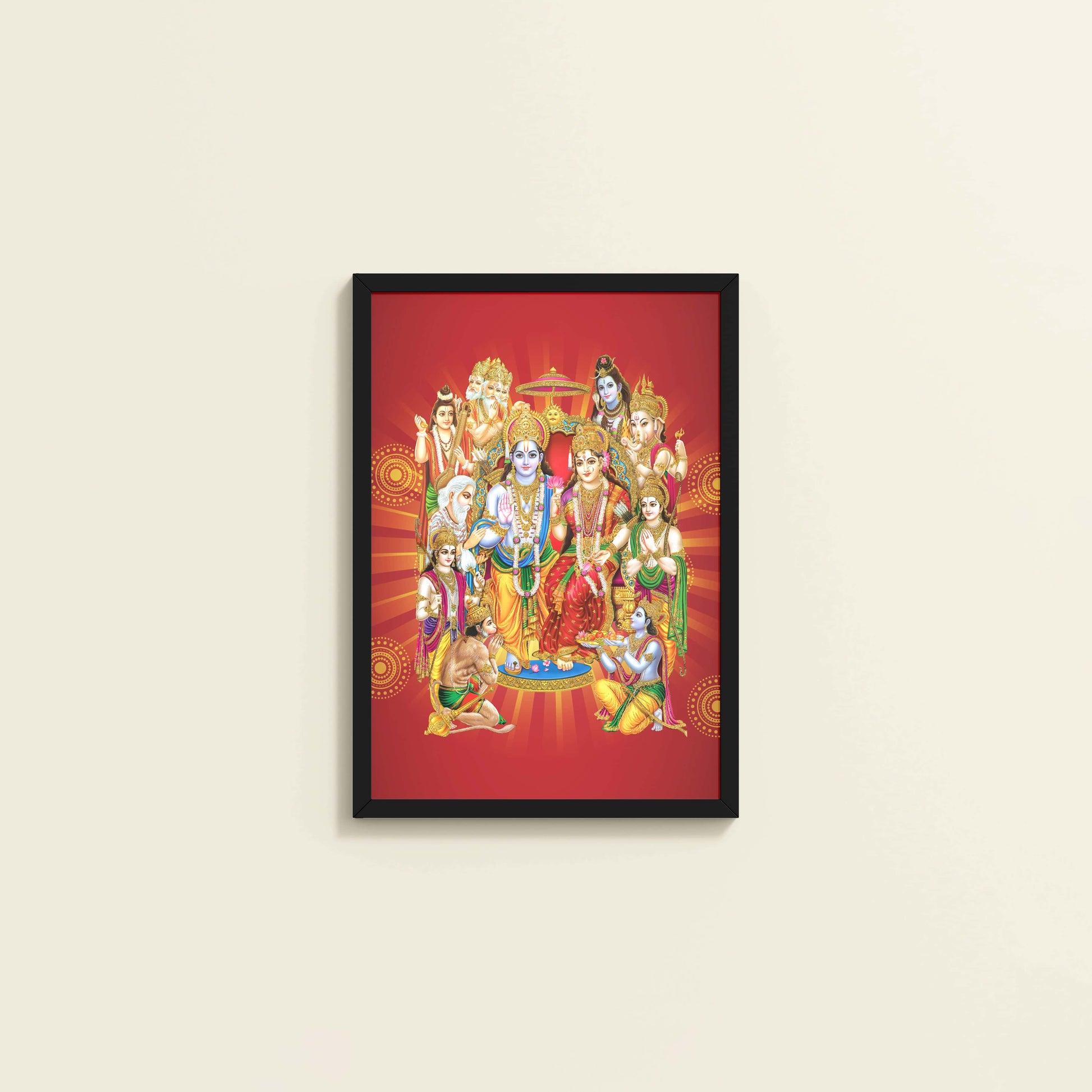 Wall View of Divine Unity – Siya-Ram and Divine Deities Frame Wall Art in Black Color Frame