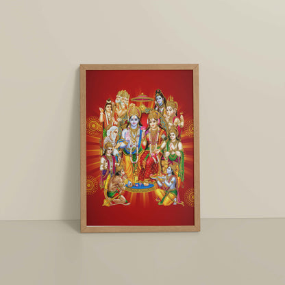 Floor View of Divine Unity – Siya-Ram and Divine Deities Frame Wall Art in Natrual Color Frame
