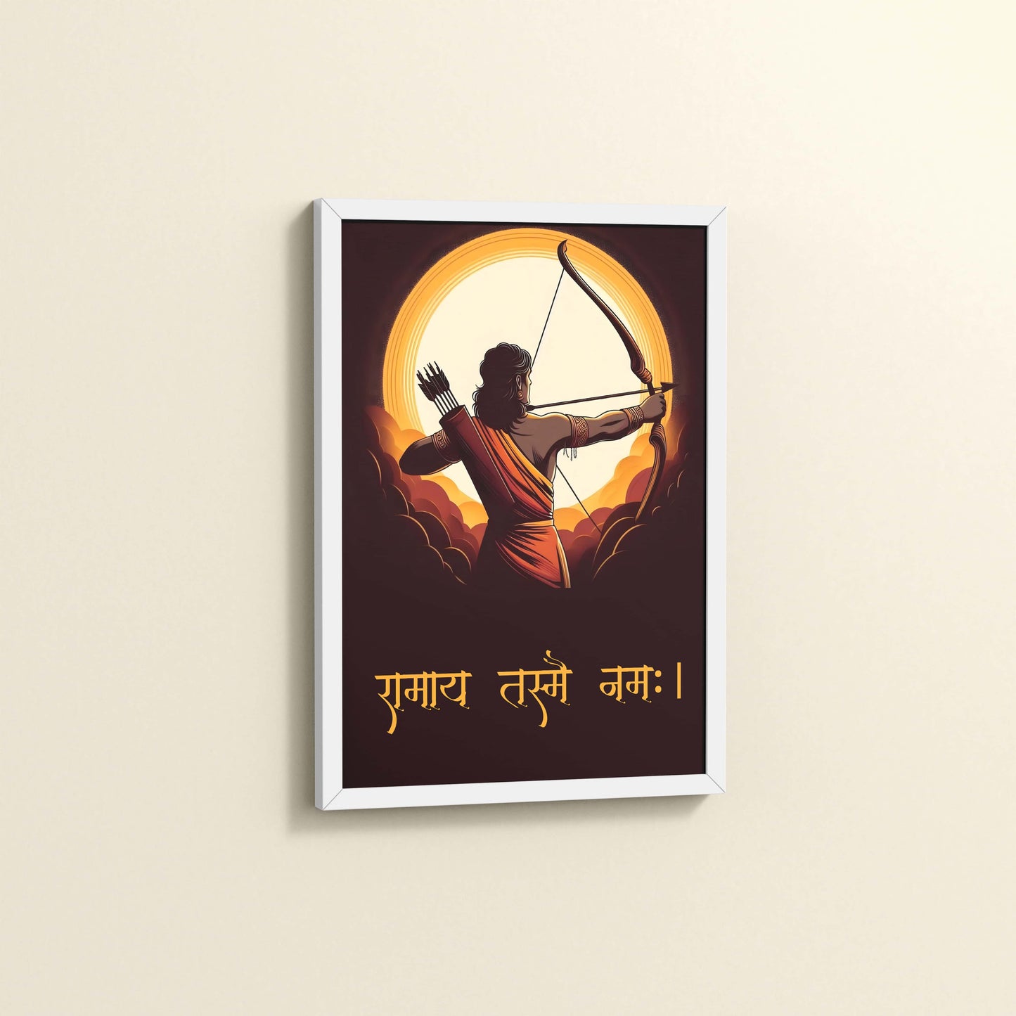 Side View of Lord Ram with Sacred Bow – Devotional Wall Art in White Color Frame