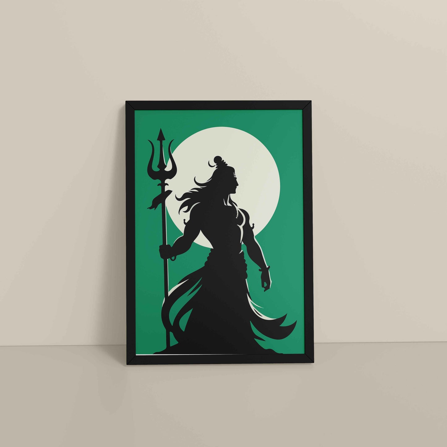 Floor View of Om Mrityunjaya Mahadeva – Lord Shiva Spiritual Wall Art in Black Color Frame