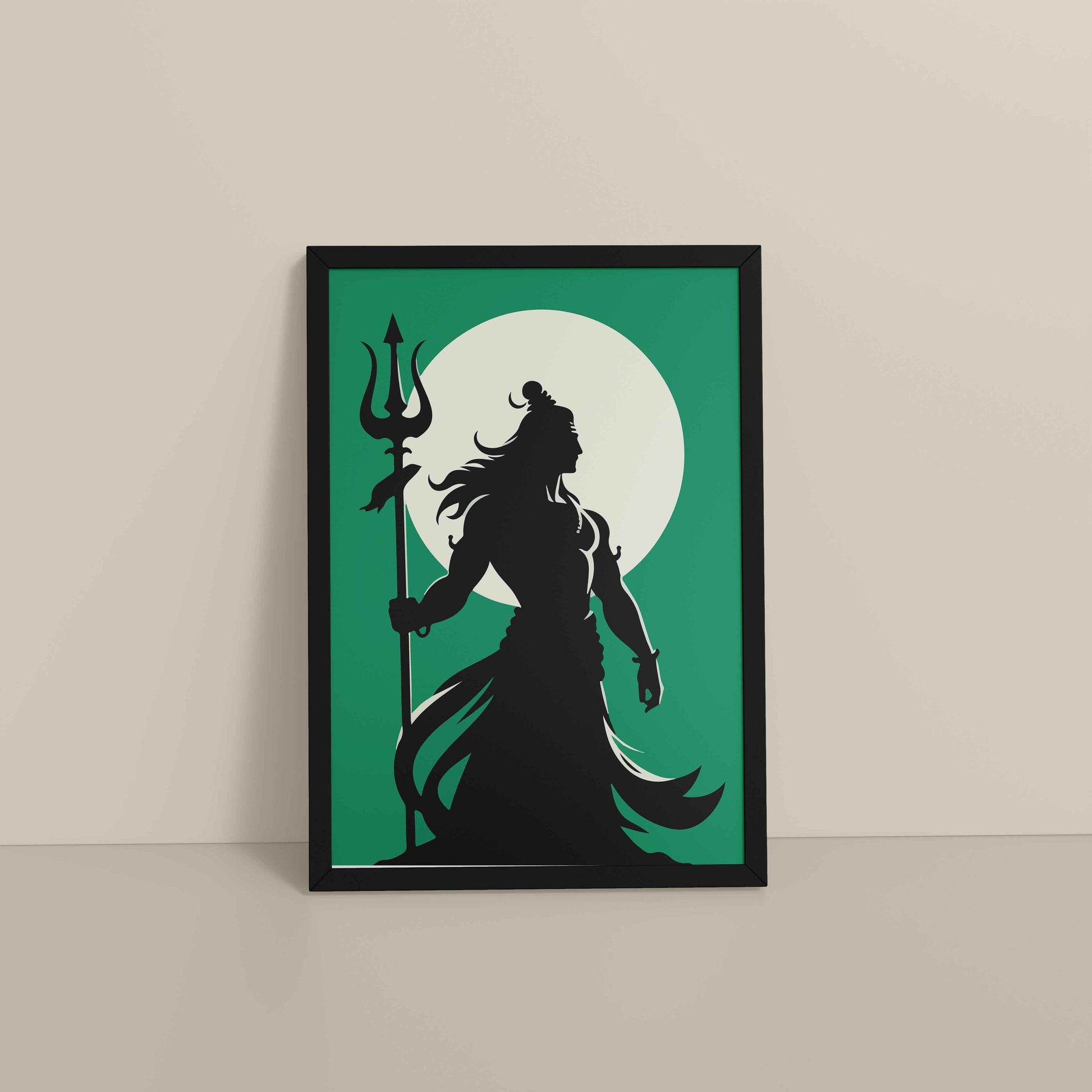 Floor View of Om Mrityunjaya Mahadeva – Lord Shiva Spiritual Wall Art in Black Color Frame