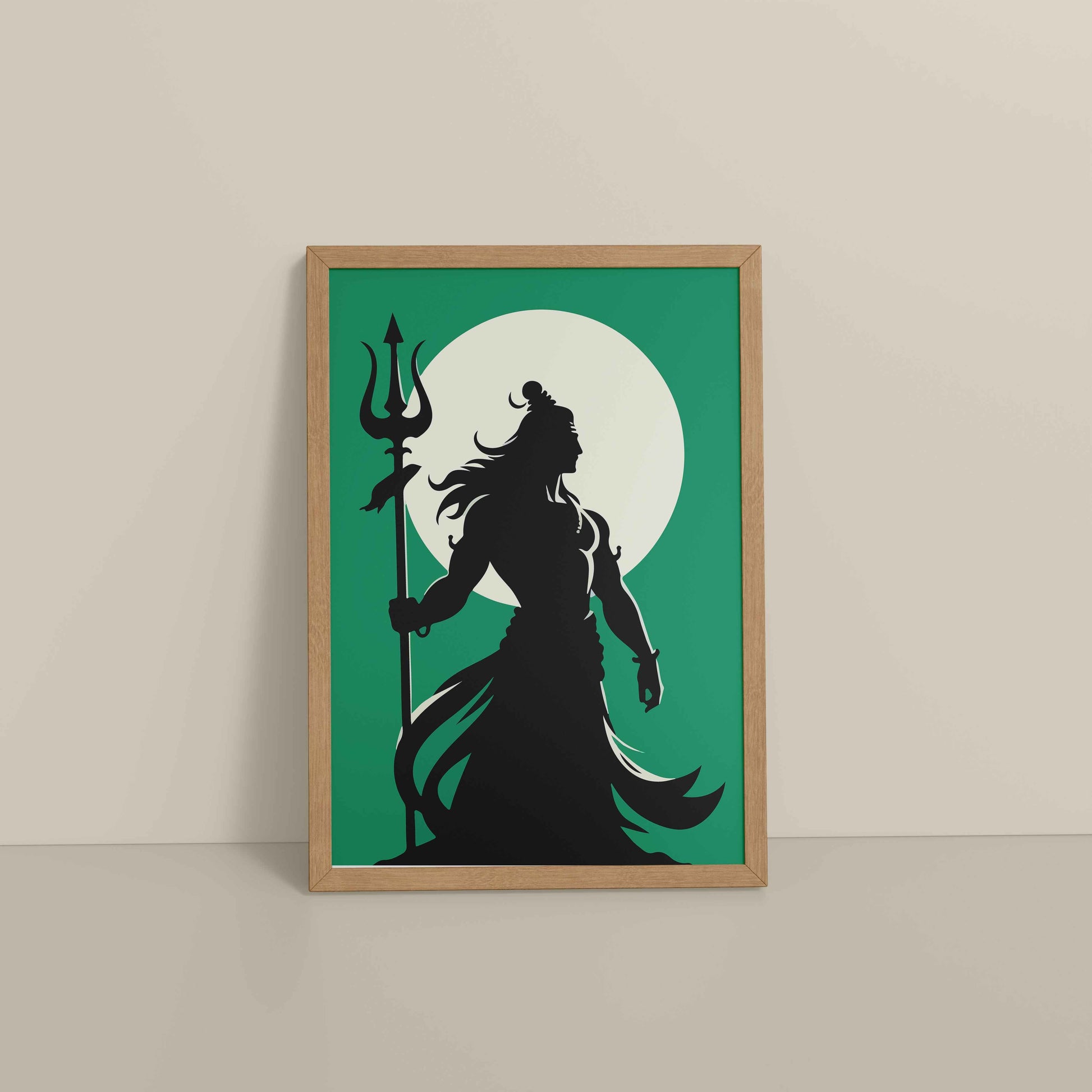 Floor View of Om Mrityunjaya Mahadeva – Lord Shiva Spiritual Wall Art in Natrual Color Frame