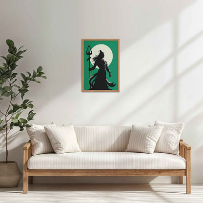 Living Room Cabinet Table Preview of Om Mrityunjaya Mahadeva – Lord Shiva Spiritual Wall Art in Natrual Color Frame